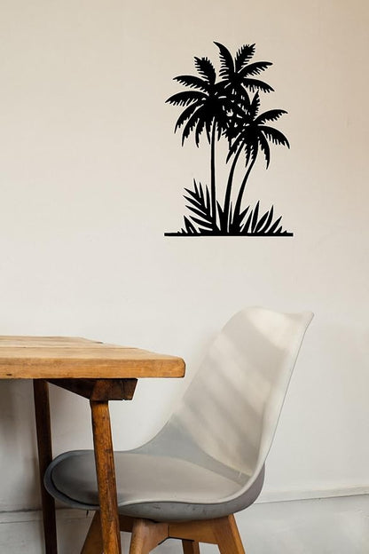 Benziso Metal Palm Tree Wall Art Tropical Plants Wall Decor Beach Theme Wall Sculptures Coastal Wall Hanging for Bathroom Living Room Indoor Outdoor（Black 11.2in x 17in）