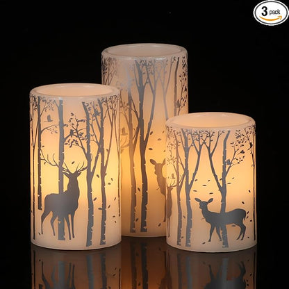 Silver Deer Flameless Flickering Candles Battery Operated with 6H Timer, 3 Pack Real Wax Warm Light LED Pillar Candles Dinner Tabletop Holiday Centerpiece Decor 3" x 6"