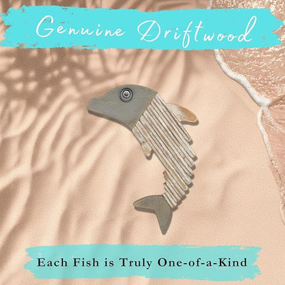 Handmade Driftwood Dolphin Nautical Wall Decor - 14" x 9.5" Wooden Rustic Coastal Wall Art for Living Room, Bedroom, Office, Bathroom - Ocean Beach Decoration (Skipper)