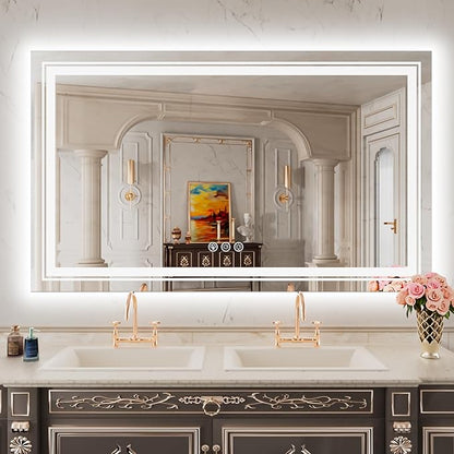 Snowdool LED Mirror for Bathroom, 48"X36" with 8 RGB Backlit +3 Front Lit (Adjustable Individually), Anti-Fog, Large Lighted Bathroom Vanity Mirror for Wall,Shatterproof,Memory Function,Tempered Glass