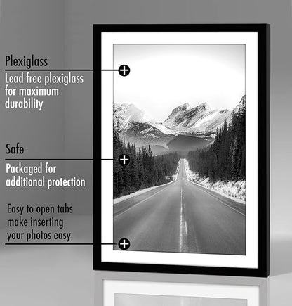 Americanflat 13x19 Picture Frame with Polished Plexiglass - Set of 5 - Use as 11x17 Frame with Mat - Galleria Collection - Picture Frames for Wall Display - Black