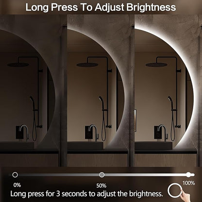 Niccy 32" LED Bathroom Mirror with Lights, Half Moon Led Mirrors, Irregular Backlit Mirrors for Entryway, Anti-Fog, Dimmable, Makeup Mirror, Explosion Proof, Round Lighted Vanity Mirrors, White Light