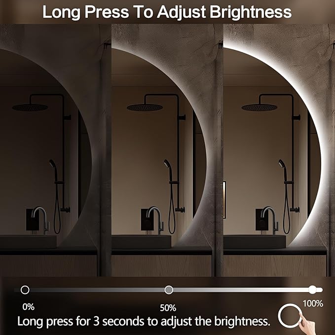 Niccy 44" LED Bathroom Mirror with Lights, Half Moon Led Mirrors, Irregular Backlit Mirrors for Entryway, Anti-Fog, Dimmable, Makeup Mirror, Explosion Proof, Round Lighted Vanity Mirrors, White Light