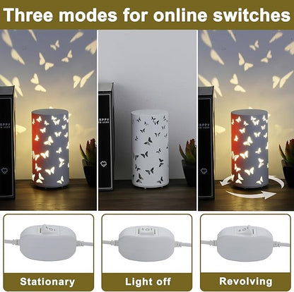 Butterfly Night Light - USB Table Lamp with Rotating Projection, Portable Bedside Light for Bedroom, Coffee Shop, Gifts for Women, Mom, Birthday