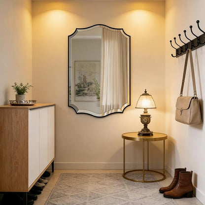 POZINO Scalloped Beveled Mirror, 24"x36" Rectangle Bathroom Vanity Mirror for Over Sink, Modern Aesthetic Wavy Shaped Wall Mirrors for Living Room Bedroom Entryway, Horizontal or Vertical Hanging