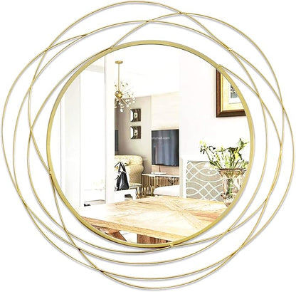 ironsmithn Round Mirror, Gold Metal Frame Mirror with Orbital Design, Rounded Hanging Mirrors Decorative, Circle Wall Mirrors for Bathroom Vanity, Living Room or Bedroom, 26.8" x26.8"