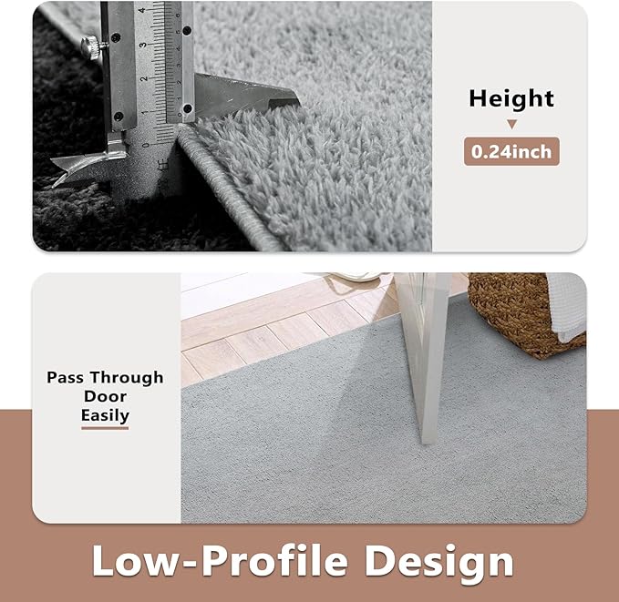 FinRèc 2x6 Washable Runner Rugs for Kitchen Hallway Bedroom, Low Pile Thin Rug Solid Color, Non-Slip Carpet Indoor for Home Decor (Pure Light Grey)