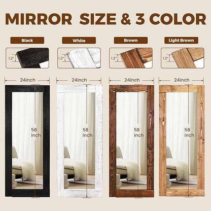 Full Length Mirror 58"x24" – Solid Wood Frame, HD Tempered Glass, Wall Mounted & Leaning, Rustic Modern Decor for Bedroom, Living Room, Entryway, White