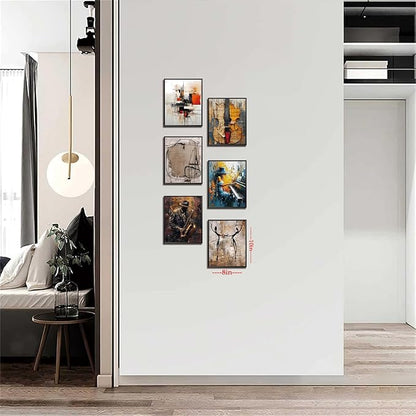 Modern Abstract Music Wall Art Set of 6, Unframed Canvas Posters Prints, Jazz Musician Piano Violin Abstract Painting Artwork, Contemporary Colorful Wall Decor for Living Room Bedroom Office 8x10 Inch