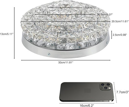 11.8" Crystal Chandeliers Modern Crystal Ceiling Light LED Chandeliers Semi Flush Mount Chandelier Ceiling Light Fixture for Bedrooms Dining Living Room Hallway (6500K Cool White)