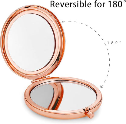 Compact Mirror for Purse, Metal Round Shell, Double-Sided 1X/2X Magnifying, Portable Travel Small Makeup Mirror, Mini Pocket Mirror, Rose Gold, 4 Packs