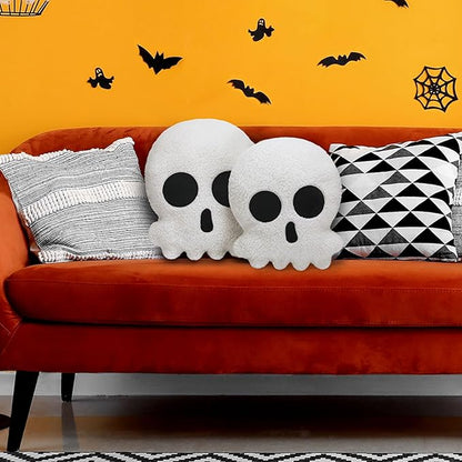 Wonderjune 2 Pcs Skull Skeleton Pillows Decorative Skull Throw Pillows for Sofa Bed Couch Stuffed Gothic Party Outdoor Home Decorations Christmas Halloween Skeleton Decor Cushion (14 Inch and 12 Inch)