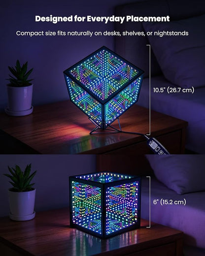 Nobiggie Infinity Mirror Cube Ambient Lighting, 3D Deep Space RGB LED Mood Light with Music Rhythm Sync, Futuristic Hypercube Decor for Home, Bedroom & Living Room (Space Black, Plus - 6 Inch)