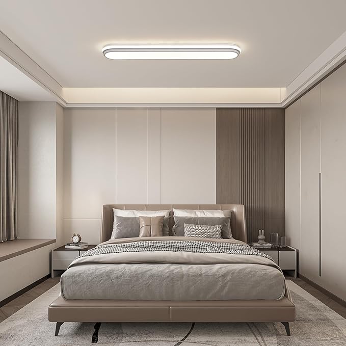 Smart LED Flush Mount Ceiling Light,28.3 Inch 45W Dimmable Modern Linear Metal Wraparound Lamp with Remote Control,Bright Energy Efficient Lighting Fixture for Kitchen Dining Room