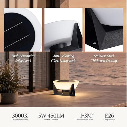 11.02" Corner Floor Lamp, IP54 Waterproof Floor Lamp Modern, 3000K Outdoor Light Lamps, Modern Solar Patio Lights Outdoor Free Standing, Smart Patio Lantern, Solar Powered Porch Lantern for Yard