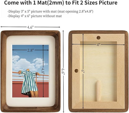 FLECHAZO 4x6 Picture Frame Wood with 3x5 Mat, Natural Solid Walnut Wooden 4 by 6 Photo Frames for Tabletop or Wall Mounting Display