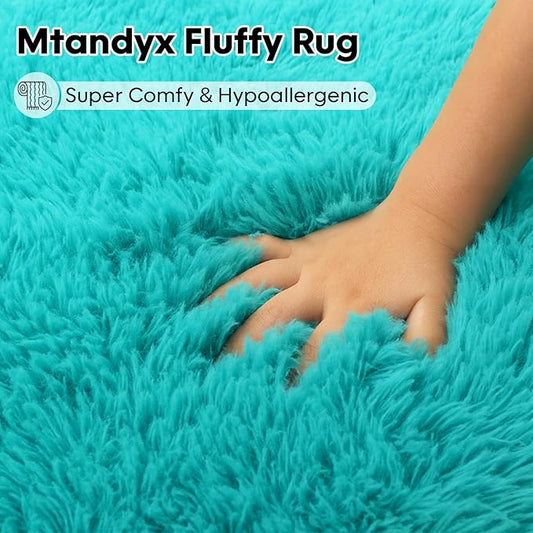 Fluffy Plush Shag Rug 5x7, Ultra Soft Rug for Living Room Bedroom, Non-Slip Fuzzy Area Rug for Living Room, Carpet for Girl Boy Kids,Modern Indoor Home Decor Aesthetic,Teal Blue