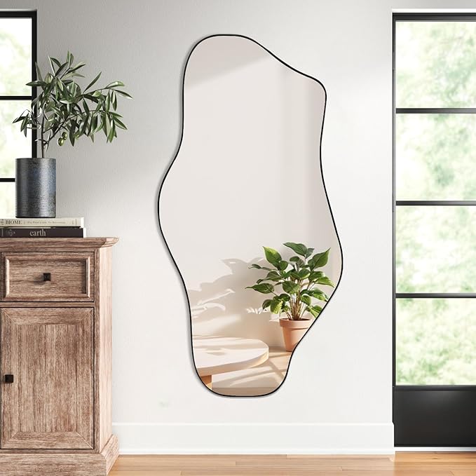 Irregular Frameless Mirror, 47.2"x21.6" Modern Asymmetrical Wall Mirror Abstract Unique Shaped Mirrors for Living Room Bedroom Hallway Entryway, Horizontal or Vertical Hanging