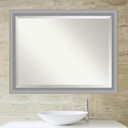 Amanti Art Silver Bathroom Mirror for Over Sink, 35x45 Peak Polished Nickel Narrow Rectangle Vanity Mirror, X-Large Traditional Frame, Hangs Horizonally and Vertically, Bathroom Wall Decor, Beveled