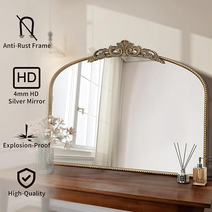 Micasso Large Vintage Gold Mirror: 40"x29" French Baroque Antique Arched Mirror - Traditional Ornate Decorative for Wall/Fireplace/Mantel/Entryway/Bathroom/Hallway - Home Decor for Living Room