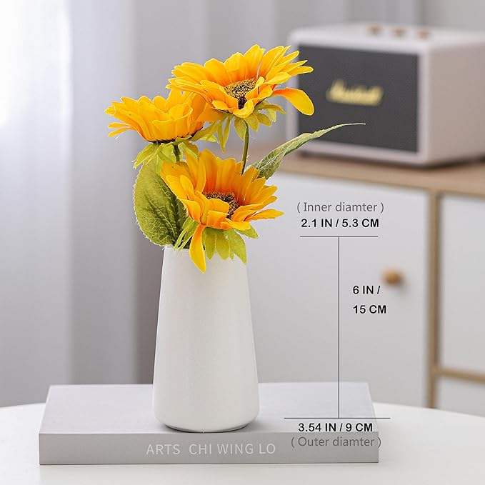 Bright White Vase - 6“ White Ceramic Flower vase, Boho Vases for Pampas Grass, Minimalist Modern vases for Home Decor, Table Shelf Living Room Farmhouse Decor