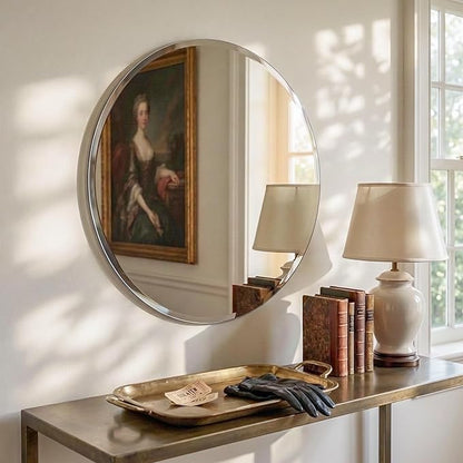 30 Inch Round Frameless Bathroom Mirror with Solid Backing, Beveled Edge Circle Vanity Mirror for Over Sink, Large Wall Mirror for Entryway Fireplace