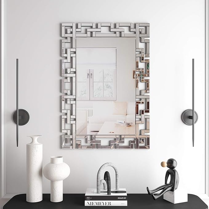 KOHROS Large Decorative Rectangle Mirror for Wall Decor Art Grecian Venetian Mirror (Silver, 40" L x 28" W)