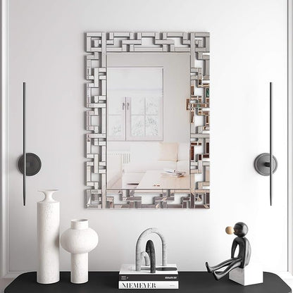 KOHROS Large Decorative Rectangle Mirror for Wall Decor Art Grecian Venetian Mirror (Silver, 40" L x 28" W)