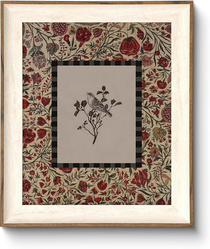 ASTRDECOR Framed Canvas Wall Art - Vintage Botanical & Bird Print, Cottagecore Floral Retro Decor for Living Room, Bathroom, Desktop, Preppy Style, 10x12 Inch
