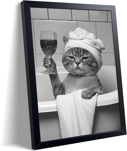 ARKZSHO Funny Black Cat Bathroom Wall Decor Black and White Wall Art Canvas Print Modern Farmhouse Restroom Home Decoration (Framed 16''x24'')