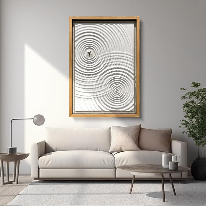 BrightA Modern Wave Texture Wood Wall Art with Silver Metal Sphere, Light Gray 3D Carved Panel for Living Room Bedroom Office Decor 27.5"x39.4"