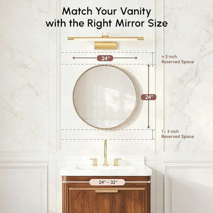 USHOWER Gold Bathroom Mirrors for Over Sink, 24 Inch Circle Mirror with Metal Frame, Wall Mirror for Vanity, Entryway, Living Room, Hallway and Bedroom Decor