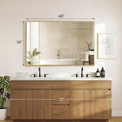 NEWBULIG 30" x 48" Gold Rectangle Bathroom Mirror for Wall, Morden Wall Mirror with Metal Frame, Tempered Glass, Vanity Mirror for Over Sink, Entryway, Living Room, Anti-Rust, Horizontal or Vertical