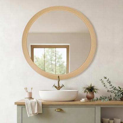 CULER Round Mirrors 36 Inch,Natural Vanity Wall Rustic Natural Mirror, Circle Tempered Glass Mirror for Bathroom Bedroom Living Room or Entryway