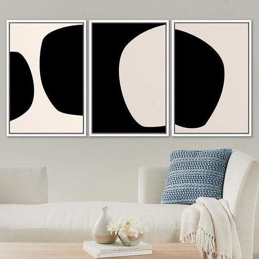 SIGNLEADER Framed Canvas Print Wall Art Negative Space Color Blocks Abstract Shapes Illustrations Modern Art Minimalist Edgy Black and White for Living Room, Bedroom, Office - 24"x36"x3 WHITE