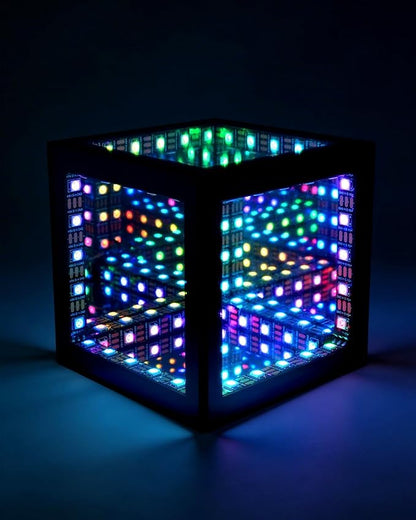 Nobiggie Infinity Mirror Cube Ambient Lighting, 3D Deep Space RGB LED Mood Light with Music Rhythm Sync, Futuristic Hypercube Decor for Home, Bedroom & Living Room (Space Black, Mini - 4.4 Inch)
