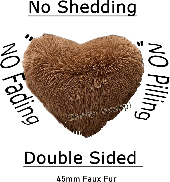 MorroMorn Fluffy Heart Throw Pillows, Shaggy Decorative Pillow for Sofa Couch Bed, Cute Room Decor Decorations for Women Girls Kids (Brown)