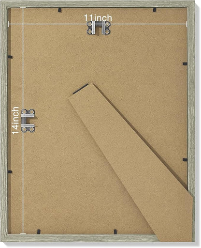 Vittanly 11x14 Picture Frames Set of 9, Shatter Resistant Plexiglass, Display 8x10 Pictures with Mat or 11x14 without Mat, Photo Frames for Wall or Tabletop, Engineered Wood, Driftwood