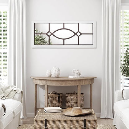 Farmhouse Mirror for Wall Decor: 43.3" x 17.7" Large Rustic Windowpane Mirrors with Wooden Frame- Decorative Entryway Mirror for Living Room/Bedroom/Hallway/Fireplace