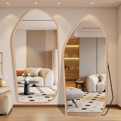Suidia Full Length Mirror, Oversized Floor Mirror with Solid Wood Frame, Large Standing Mirror for Bedroom Living Room, Wood Art Style, Light Walnut, 86" L x 40" W