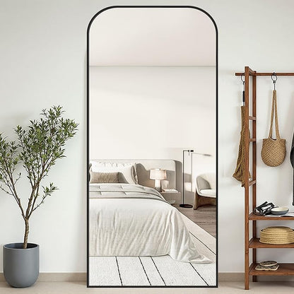 Full Length Mirror with Stand 71"x32" Floor Mirror Freestanding, Arched Floor Standing Large Mirrors Full Body Wall Hanging Leaning Home Decor for Bedroom & Living Room, Black