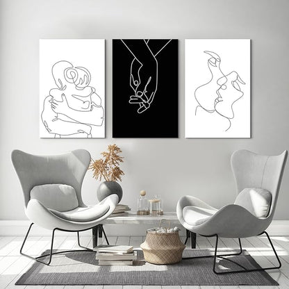 Minimalist Black and White Canvas Wall Art Love Painting for Couples Bedroom Line Drawing Art Poster Prints Framed Artwork Pictures Bathroom Living Room Wall Decor Ready to Hang