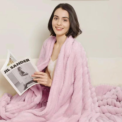 Aganear Fluffy Throw Blanket for Couch,3D Ribbed Jacquard Warm Fuzzy Blanket for Couch, Home Decor for Lightweight Cozy Soft Throw for All Seasons(Pink,50"×60")