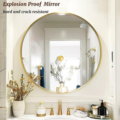 Gold Round Mirror 18 inch, Gold Circle Mirror, Round Bathroom Mirror, Wall Mirrors for Living Room, Bathroom, Hallway.