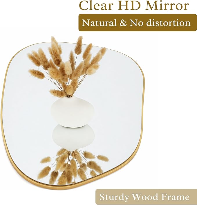 PERFNIQUE Irregular Wall Mirror Asymmetrical Mirror, 16''x12'' Gold Mirror for Bathroom Bedroom Living Room Entryway, Decorative Modern Wall Decor, Wall Mounted (Gold, 16''x12'')