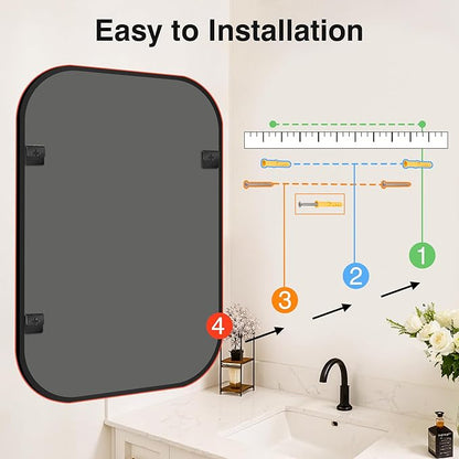 Bathroom Mirror for Wall, Black Bathroom Vanity Mirror for Over Sink 28 x 40, HD Reflection Shatterproof Mirror for Living Room Bedroom Entryway, Metal Frame Rectangular Shape