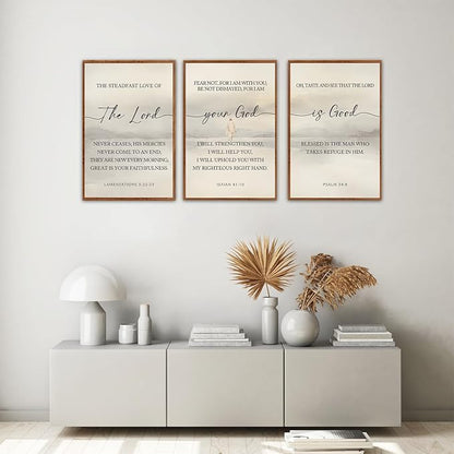 HLNIUC Christian Scripture Framed Wall Art Set of 3,The Lord Your God Is Good Wall Decor(16x24),Inspiring Easter Bible Verse Canvas Artwork,Modern Religious Quotes Prints for Church,Bedroom,LivingRoom