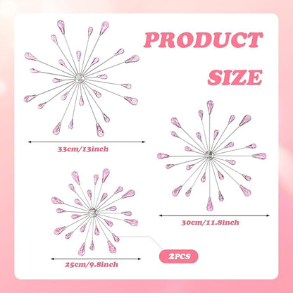 ZEXUIRU 4 Pcs Pink Starburst Wall Decor Metal Bling Wall Art Crystal Accents 3D Modern Decoration Glam Hanging Sculptures for Living Room Bedroom Office Teen Girl Room – Easy to Hang Home Decor Set