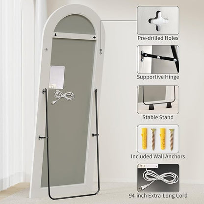 Koonmi LED Full Length Mirror, 71"x32" Full Length Mirror with Lights, Lighted Floor Mirrors with Stand, Full Body Mirrors with Dimming & 3 Color Lightingfor Living Room Cloakroom, White