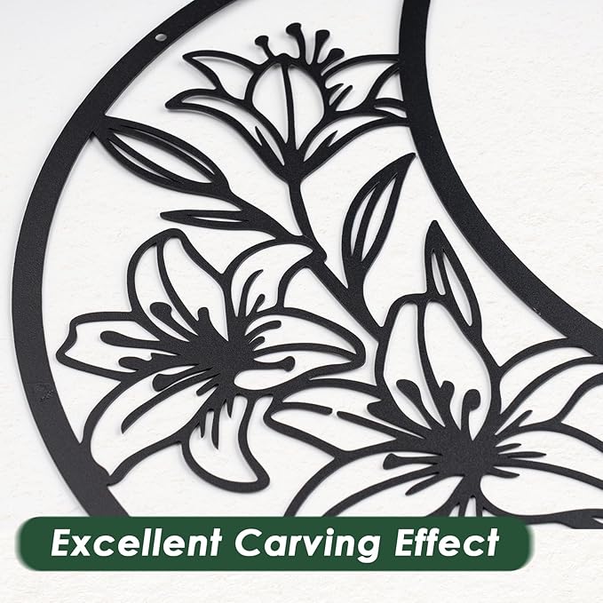 Sanwarm 5 Pieces Metal Wall Decor, Floral Moon Celestial Metal Wall Art Sunflower Witchy Black Hanging Decoration for Home Bathroom Living Room Bedroom Garden Office Housewarming Gifts